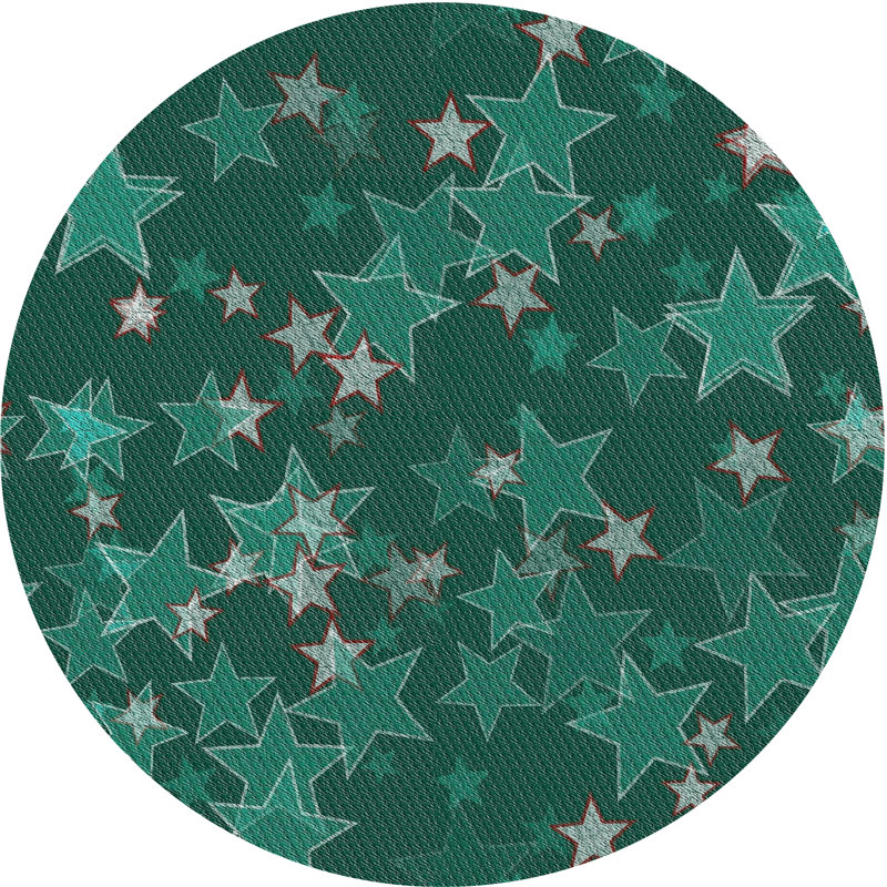 Vert géométrique/Tapis décoratif blanc Richeson, Rond 4 pi