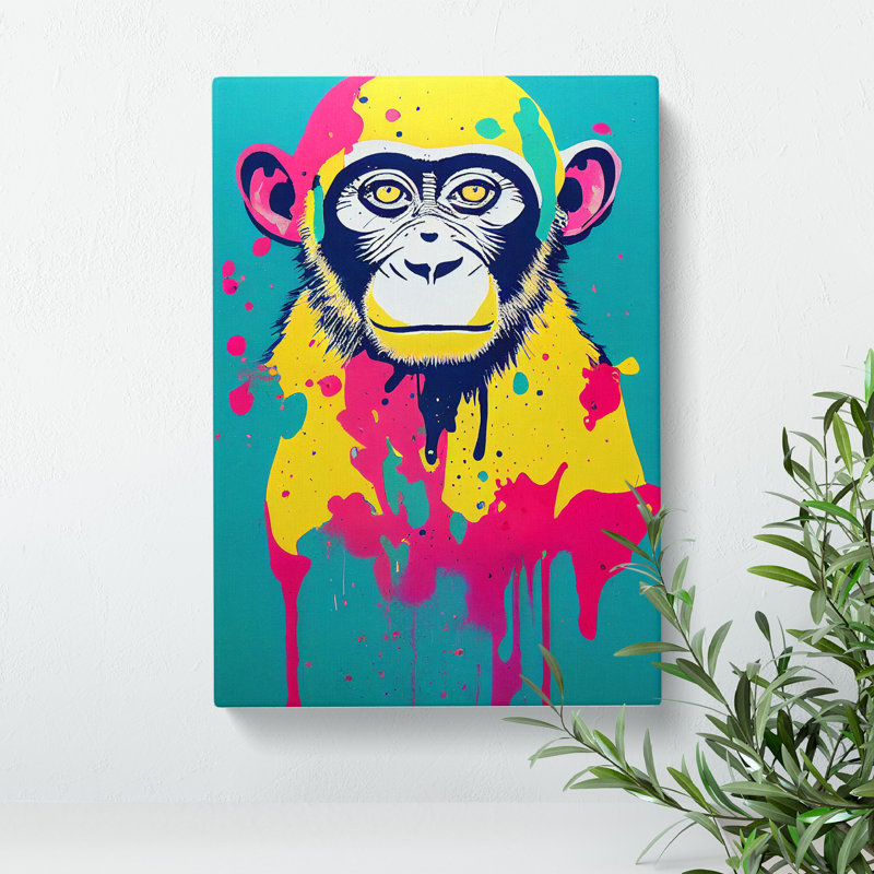 Paint Drip Monkey No.5 - Wrapped Canvas, 50cm H x 35cm W x 3cm D