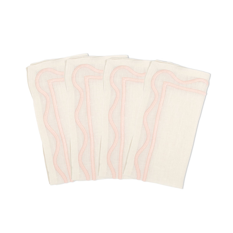 Colorblock Embroidered Linen Napkins, Pink