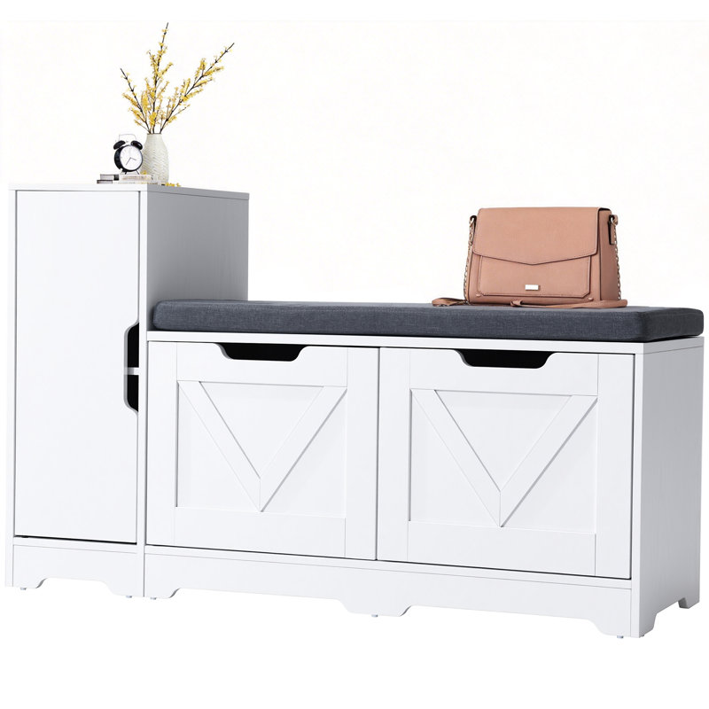 8 Pair Shoe Storage Bench, White/Grey