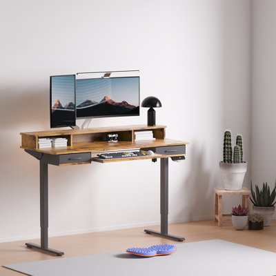 63" Inches Electric Standing Desk with Keyboard Tray, Height Adjustable Stand up Desk with 2 Drawers, Ergonomic Sit to Stand Desk with Storage Monitor Stand, Computer Table, Rustic Brown