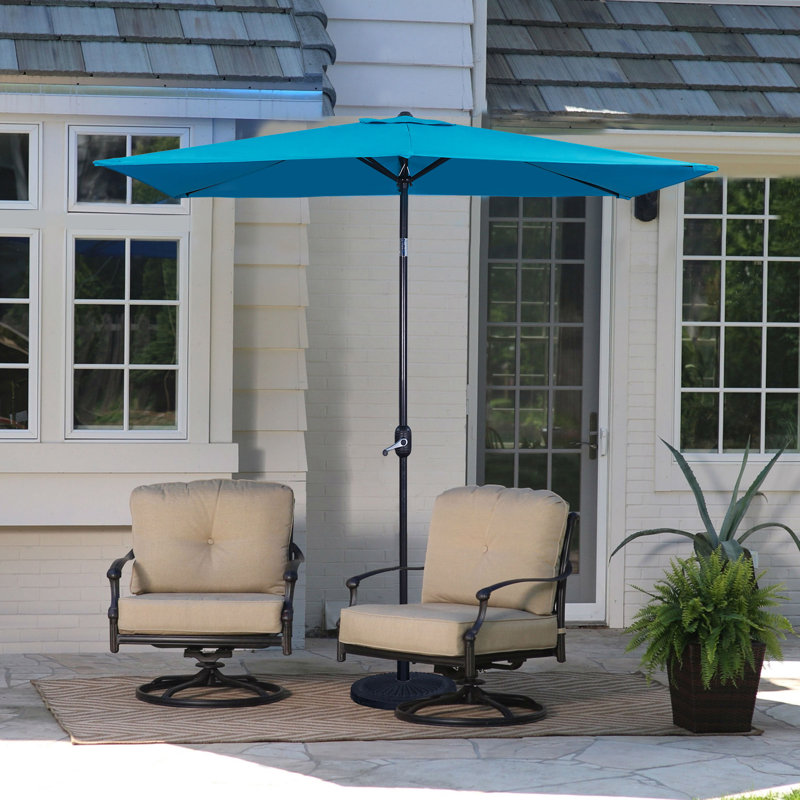 Parasol de table rectangulaire en aluminium pour terrasse avec bouton inclinable 120 "x 78" Rella, Bleu lac