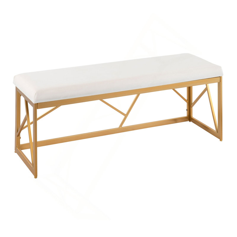 Folia Glam Metal Bench in Gold Steel and Velvet by, White