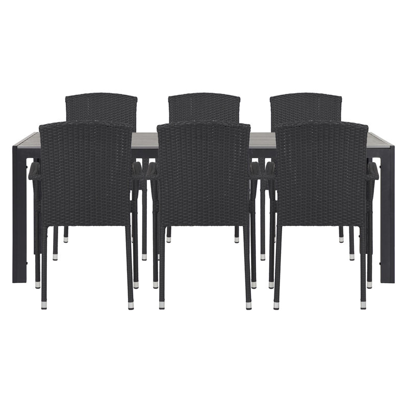 Borys 6 - Person Wicker Patio Dining Set with Rectangular Table, Grey