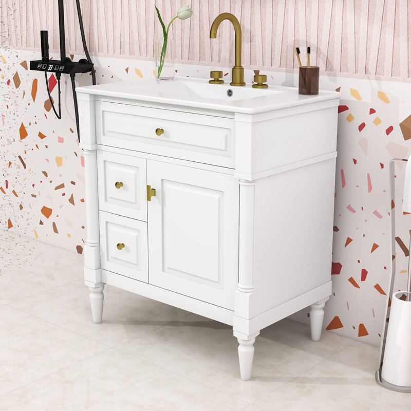 Modern Bathroom Vanity with Storage and Wood Construction, White