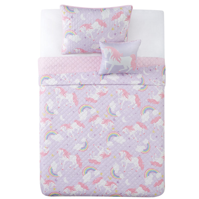  Ensemble de courtepointe mauve en microfibre, Courtepointe double, 2 taies décoratives et 1 cou