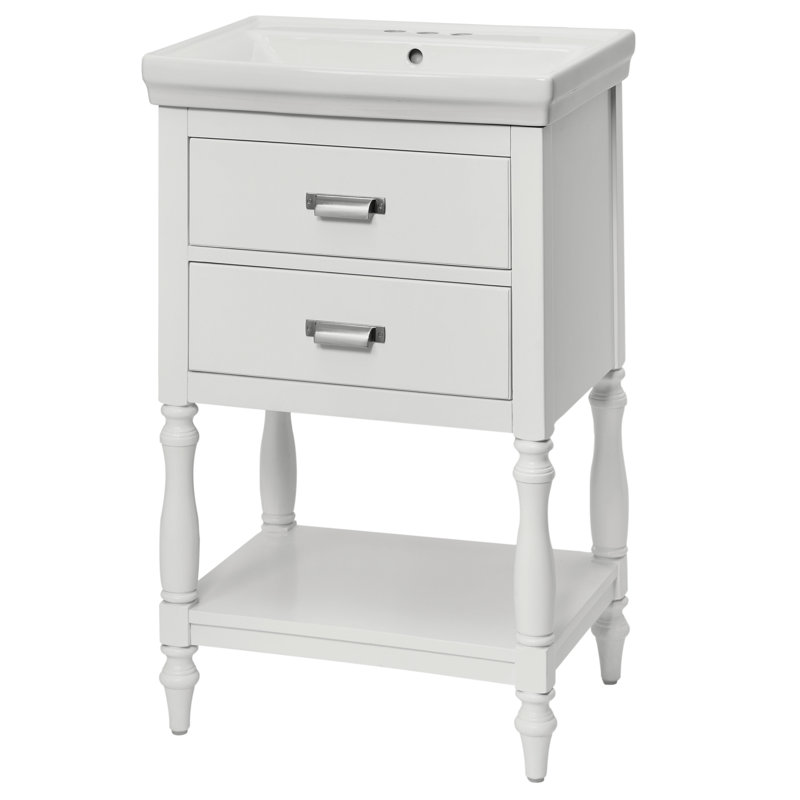 24'' White Freestanding Bathroom Vanity with Ceramic Top