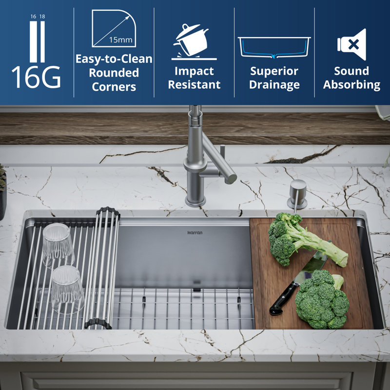 Elite 36" Stainless Steel Undermount Workstation Kitchen Sink