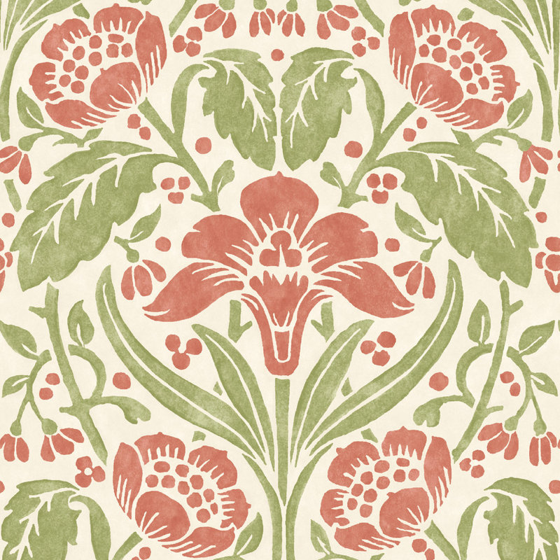 2'9" L x 27.58" W Wallpaper Roll, Pink/Green
