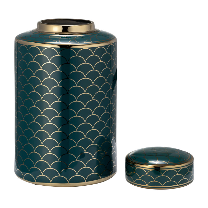 Parsant Jar Stoneware Ceramic Glam Style Honeycomb Hexagon Design with Glossy Metallic Accents and Removable Lid for Glamorous Display and Decorative Modern Appeal in Contemporary Interiors