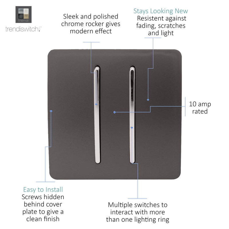 Trendi Switch 2 Gang 1 or 2 way Rocker Light Switch, Dark Brown