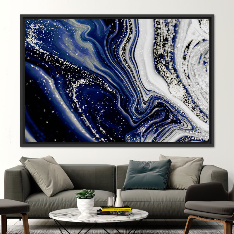 Abstract Shimmer Alcohol Ink Art on Contemporary Canvas Wall Decor, Framed Print without Mat, 20 cm H x 30 cm W, Black