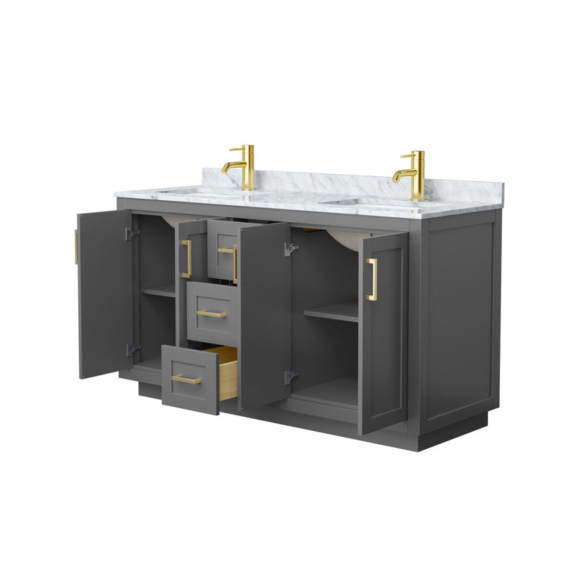 Miranda 60" Freestanding Double Bathroom Vanity with Marble Top, Dark Gray, Brushed Gold