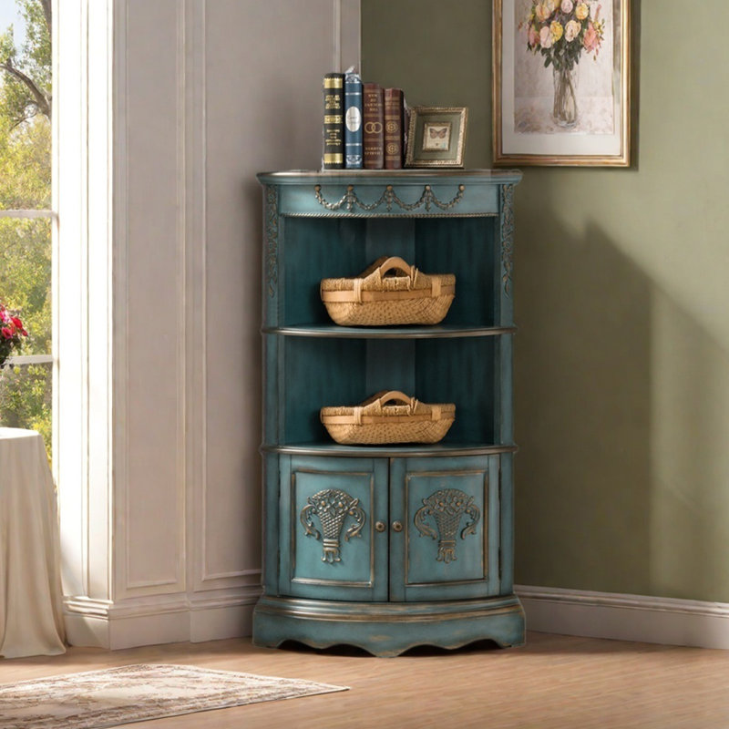 Élégante armoire d'angle multifonctionnelle rétro, Bleu