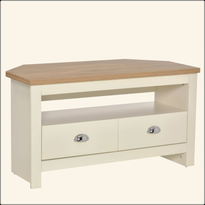 Corner TV Stand Up To 50", Entertainment Center TV Console Table With Drawers And Open Storage Compartment For Living Room, White