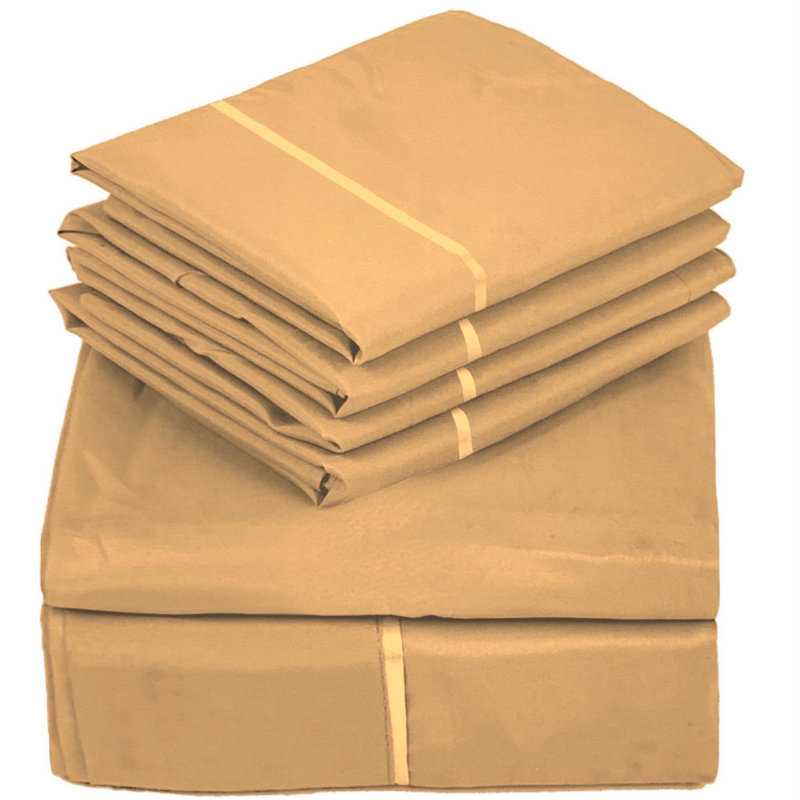6 Piece Ultra Soft Double Brushed Microfiber Sheet Set, Cooling Sheets with Extra Deep Pockets - Machine Washable, Gold