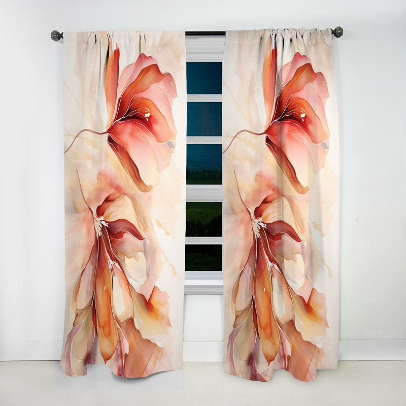 Peach Petal Dance - Modern Velvet Curtain - Room Darkening - 1 panel, 52" W x 84" L