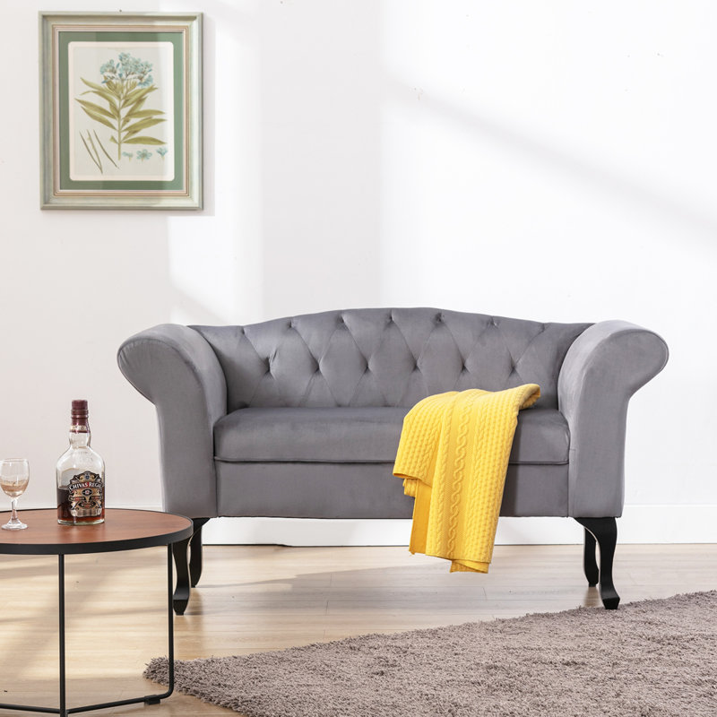 Petit canapé 53 po Angelyca avec accoudoirs roulés, Velours gris