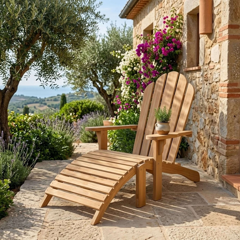 Teak Adirondack Chair with Ottoman
