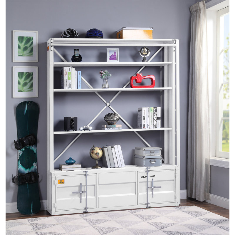Bibliothèque Cargo avec finition blanche et échelle, White