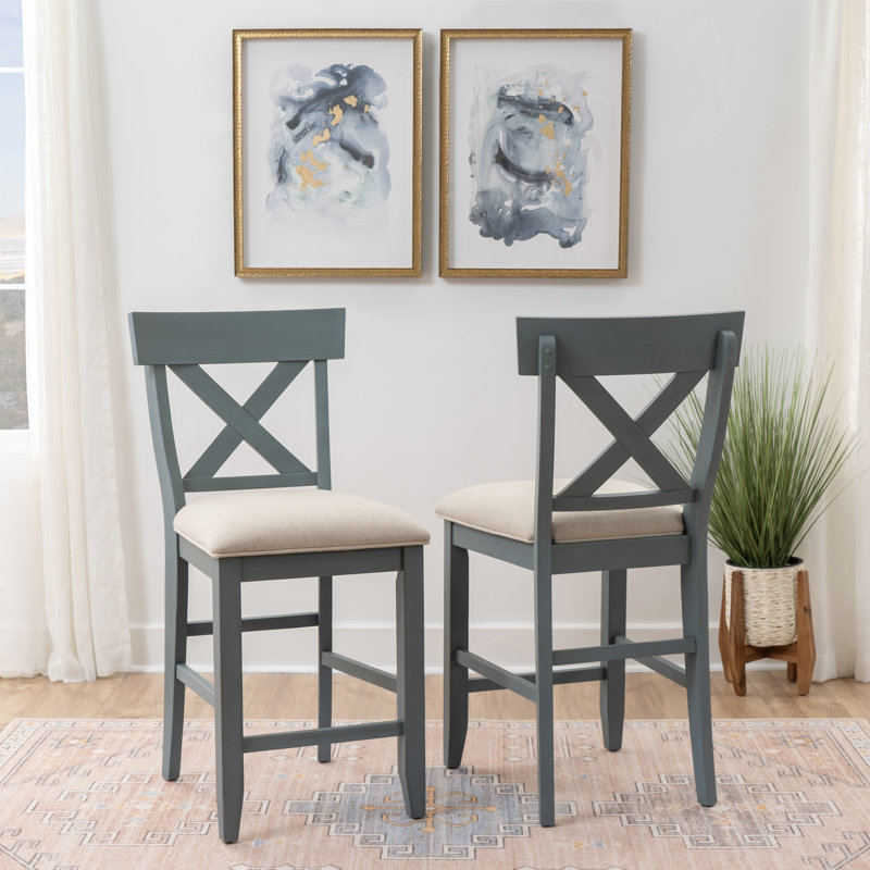 Counter Height Dining Stool, Set of 2, Blue/Cream