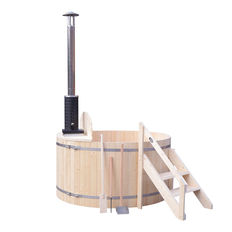 Round Pine Wood-Fired Hot Tub and Ice Bath with Internal Stove
