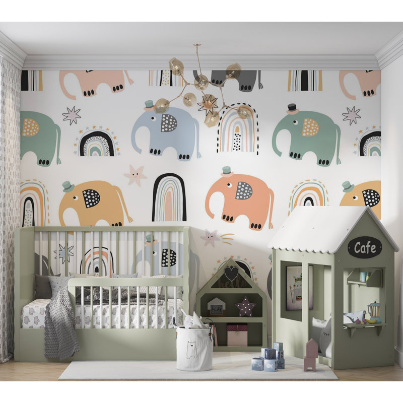 Papier peint de qualité supérieure - Motif arc-en-ciel d'éléphant, L 120 po x l 180 po