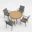 Ensemble de salle à manger d'extérieur en aluminium 5 pièces avec chaises en textilène et table ronde en polystyrène haute densité.