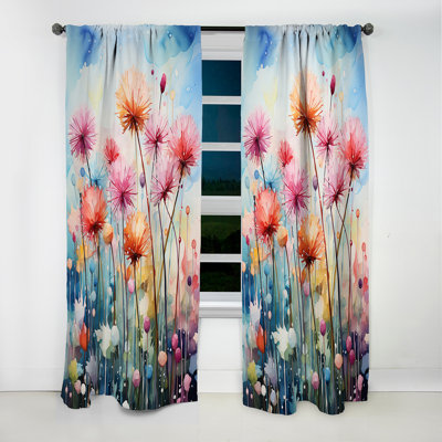 Dandelion Representation Multicolored Acrylic I - Dandelion Floral Blackout Curtain - 1 Panels