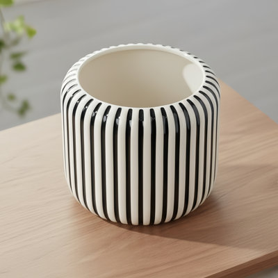 Elegant Black Striped Ceramic Flower Pot