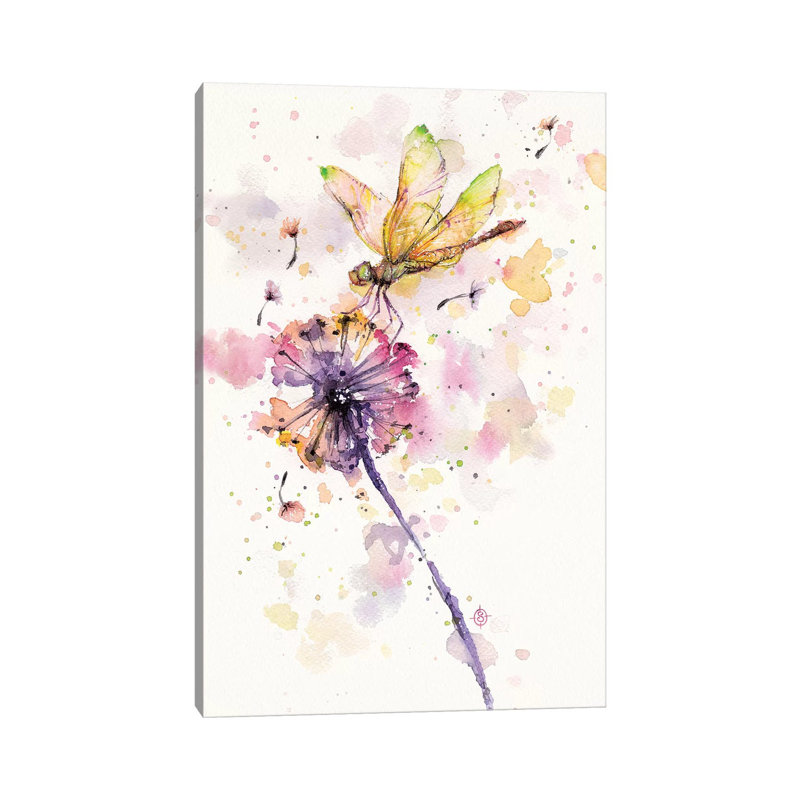 Dragonfly And Dandelion by Sillier Than Sally - Wrapped Canvas Painting, 30.48 cm H x 45.72 cm W