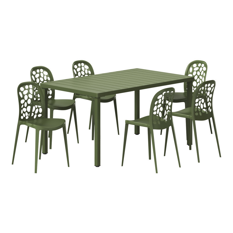 Ensemble de salle à manger rectangulaire pour 6 personnes, Vert
