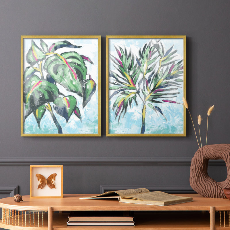 «Candy Palm Fresco I», reproduction encadrée de qualité supérieure - prête à être accrochée - aucun clou requis - aucun clou requis