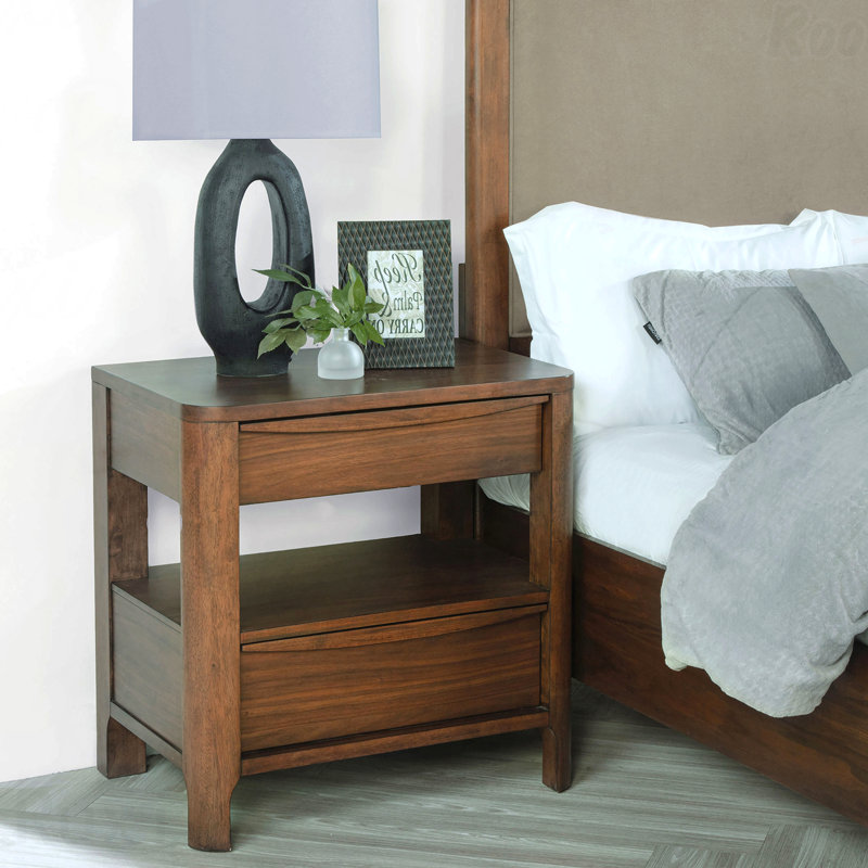 Walnut 2-Drawer Nightstand, Bedside Table