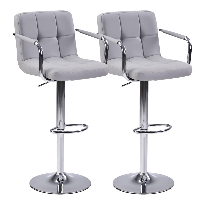 Set of 2 Industrial Swivel Bar Stools with Armrests, Ergonomic PU Leather Counter Stool for Kitchen Island & Home Bar, Gray