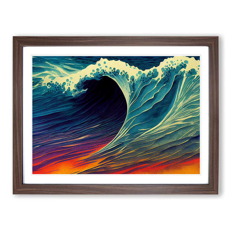 XH1022-2250X Colourful Wave - Single Picture Frame Print, Walnut Framed, 25cm H x 34cm W x 2cm D