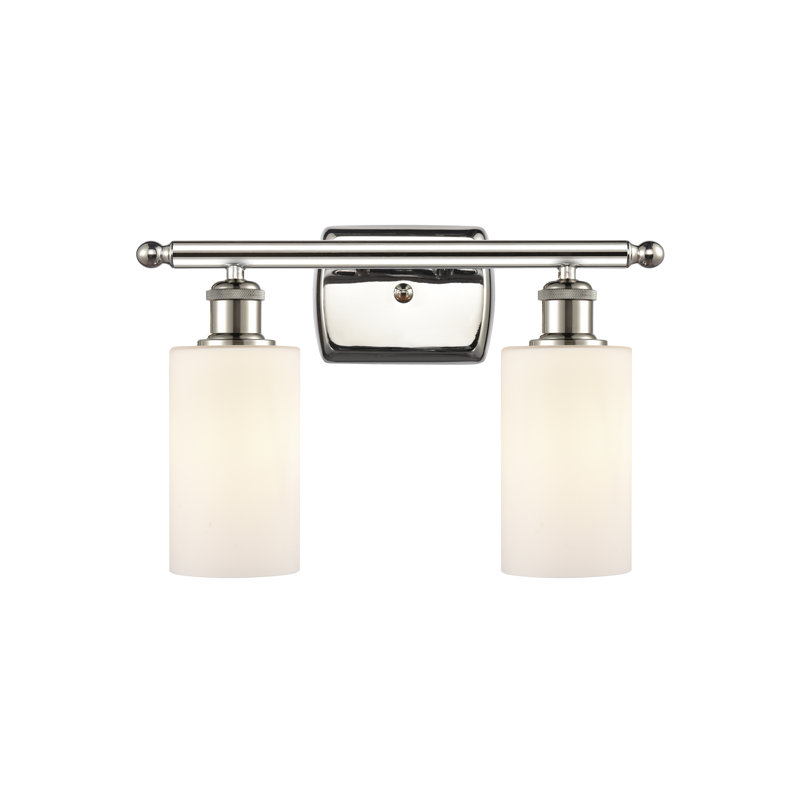 Éclairage de salle de bain à 2 lumières à intensité variable Mallette, Ampoule DEL 6 watts Vinage, Blanc mat, Nickel poli