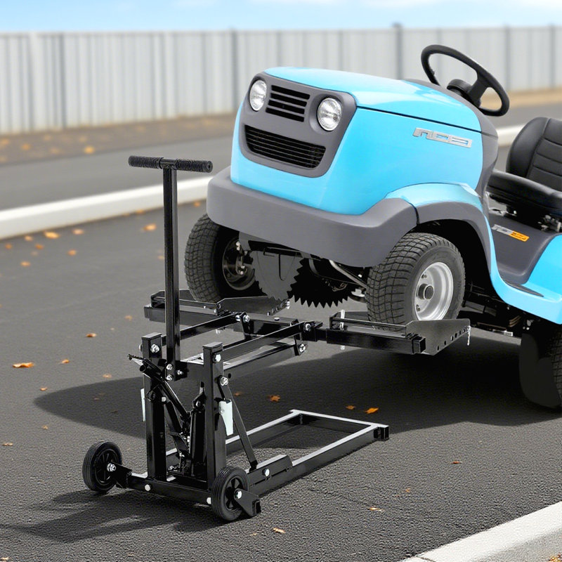 Cric de levage robuste pour tondeuse à gazon, capacité de 550 lb avec verrou de sécurité et roues antidérapantes pour les tracteurs, les VTT et les tondeuses à rayon de braquage zéro