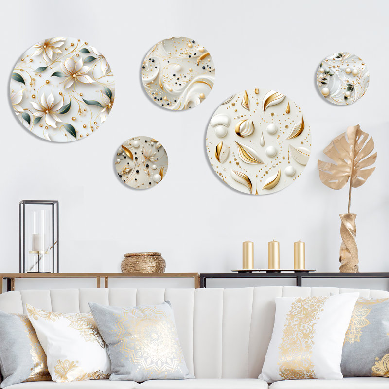 Rooney - Ensemble d'art mural floral rond de 5 pièces