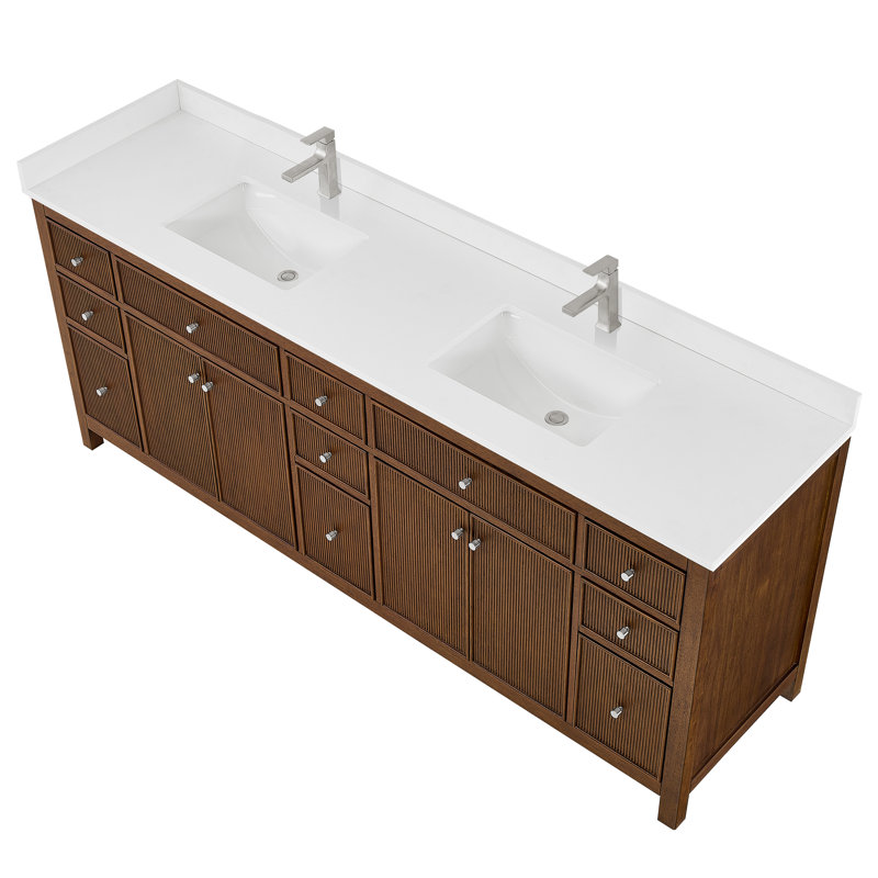 Pendry 84" Freestanding Double Bathroom Vanity with Top, Dark Walnut, Matte Black, Carrara Cultured Marble