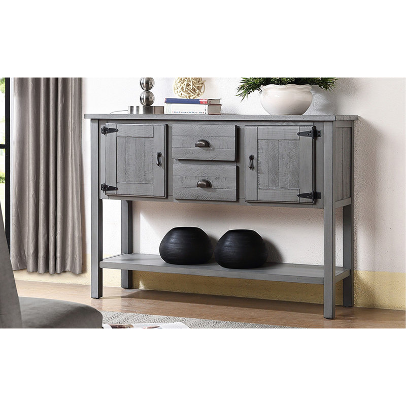 Retro Solid Wood Entry Table, 48'' With 2 Drawers And Cabinets, Antique Gray For Living Room Sideboard Console, Style -