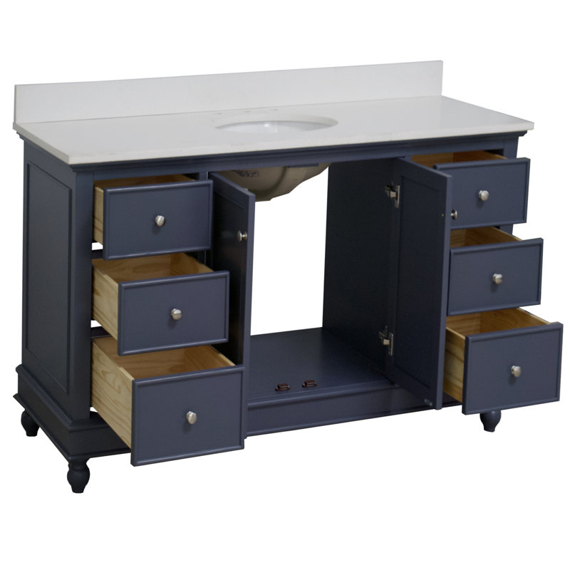 Ensemble de meuble-lavabo simple 60 po Ferdinand, Quartz, Gris marine