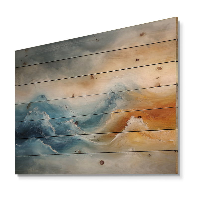 Dream Blue Coastal Waves Turbulence II - impression sur bois de minimalisme - sur bois de pin naturel