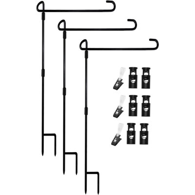 Support de mât pour drapeau de jardin, ensemble de 3 drapeaux de jardin d'extérieur avec butée et clip, peinture époxy imperméable.