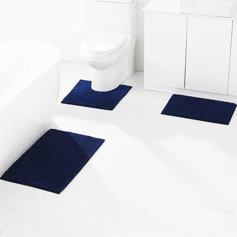 3 Pcs Non Slip Chenille Bath Mat Set,High Water Absorbent Density Soft Microfiber Toilet Mat Toilet Pedestal Mat Machine Washable Bathroom Mats Carpet 50X50cm/40X60cm/50X80cm (Gray)