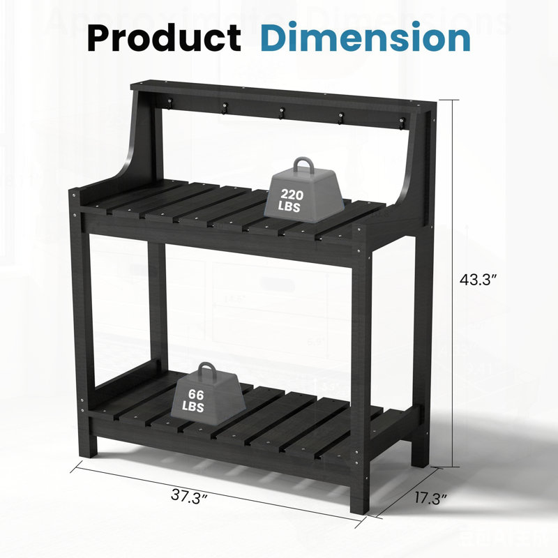Bancs de rempotage d'extérieur en PEHD durable avec rangement, conception toutes saisons pour patio et jardin, Noir