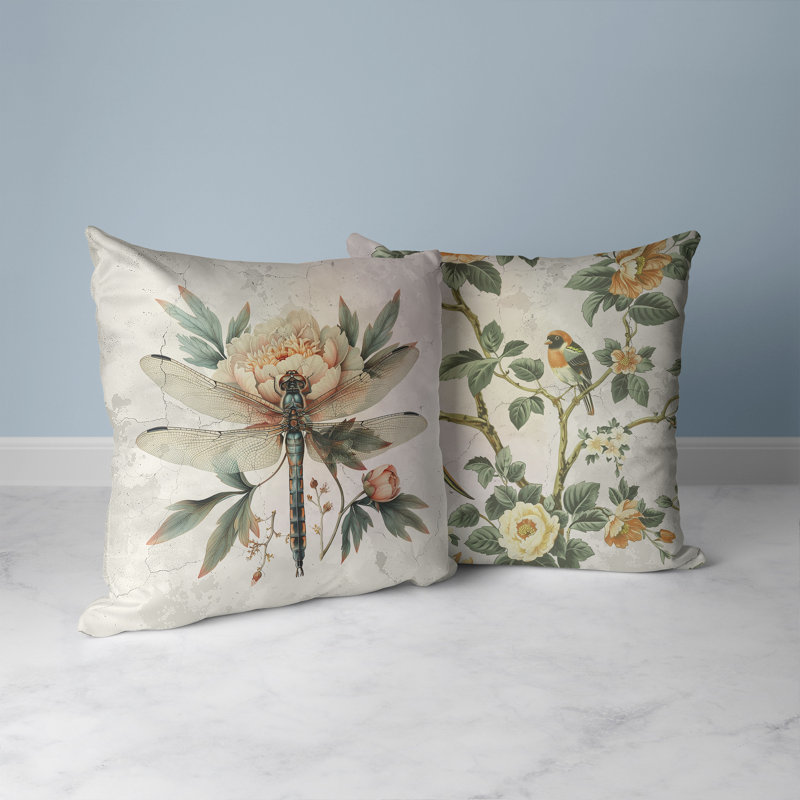 Coussin Dragonfly Symphony, H 16 po x l 16 po, Vert / orange