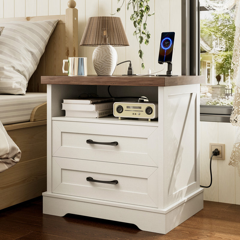 RosaRio Farmhouse Nightstand With 2 Spacious Drawers,end Table With Ample Storage Shelf,bedside Cabinet With 4 Solid Wood Legs