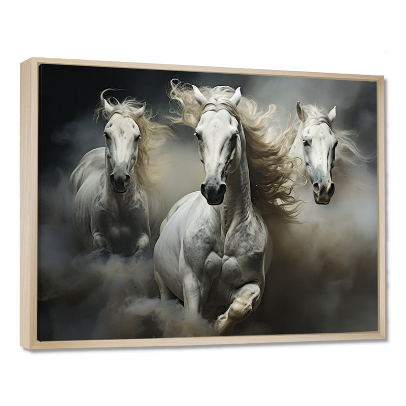 «White Beige Horse Equine Harmony», reproduction d'art sur toile encadrée, H 12 po x l 20 po x P 1 po, Cadre flottant érable