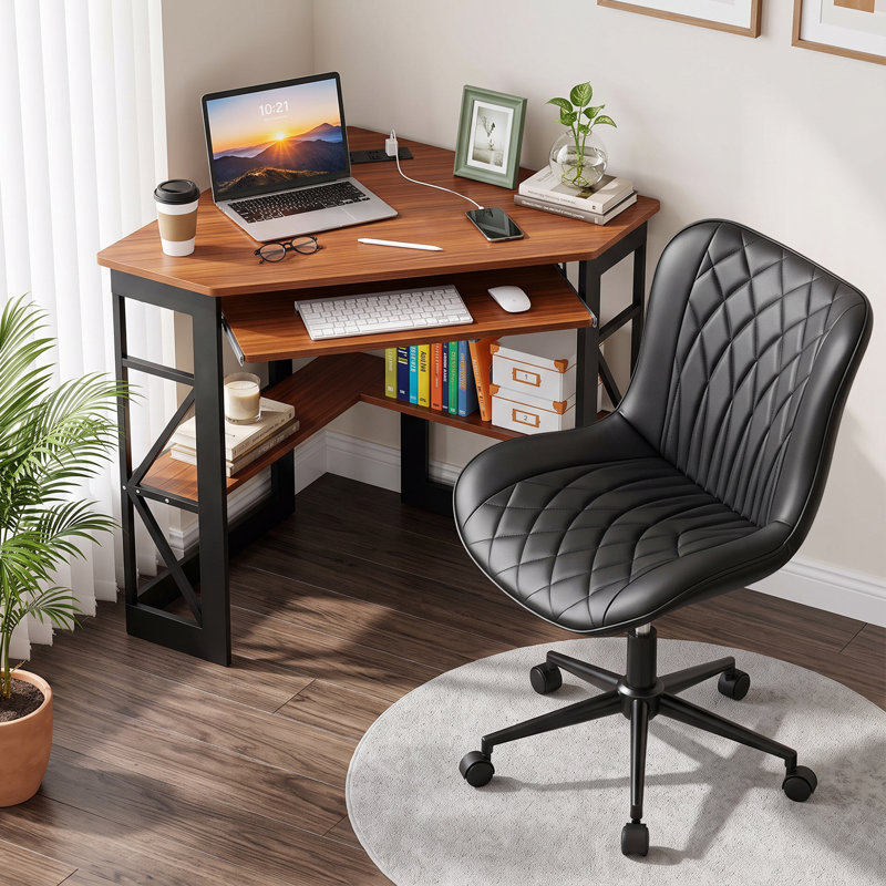 Ensemble de bureau et de chaise Birchie, bureau ergonomique moderne pour la chambre d'étude, Brun clair/noir